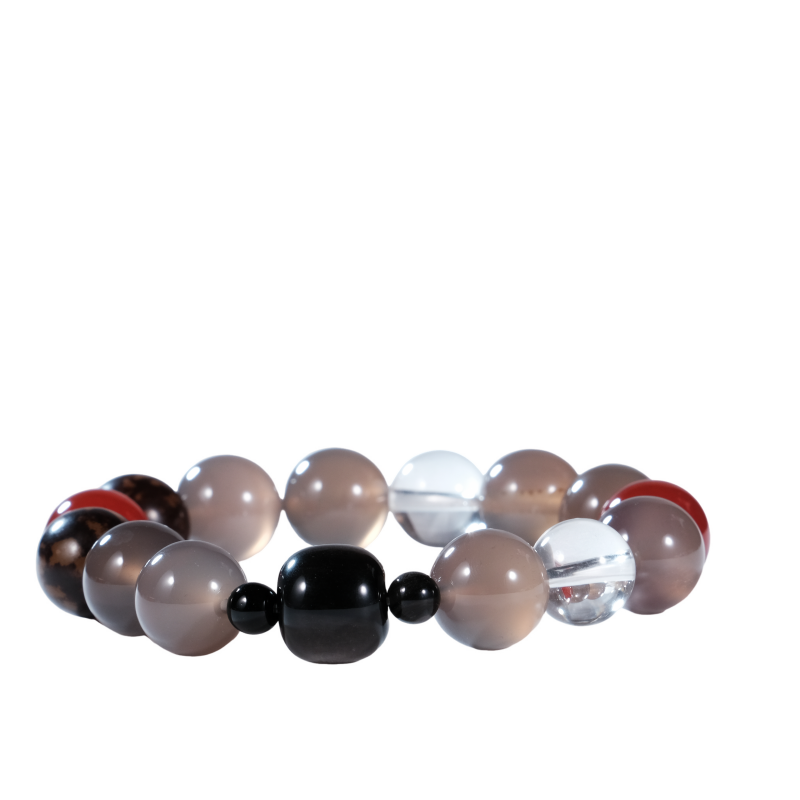 104-Gray Agate Red Agate Clear Quartz Bracelet - Image 6